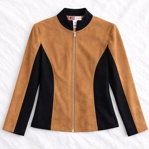 JM Collection Faux Suede Colorblock Zip Front Jacket | Size 12